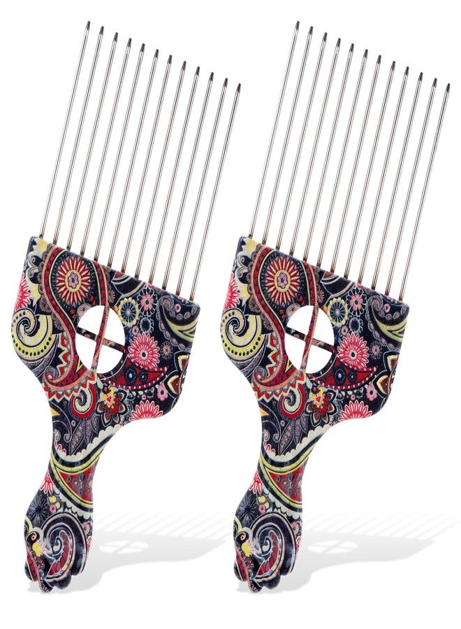 Exclaith 2 Pack Stainless Steel Afro Pick for Women, Professional Hair Styling Picks Comb Women and Men Wide Tooth Afro Pick for Curly Hair Detangling, Wig Braid Styling Tool - Image 1